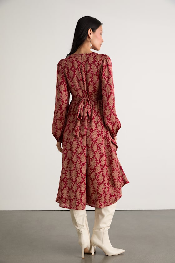 Graceful Impression Black and Orange Floral Print Midi Dress