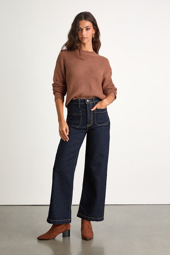Halston Dark Wash Denim Wide-Leg High-Rise Jeans
