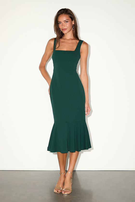 Moment Maker Cobalt Blue Square Neck Trumpet Midi Dress #Color_Emerald