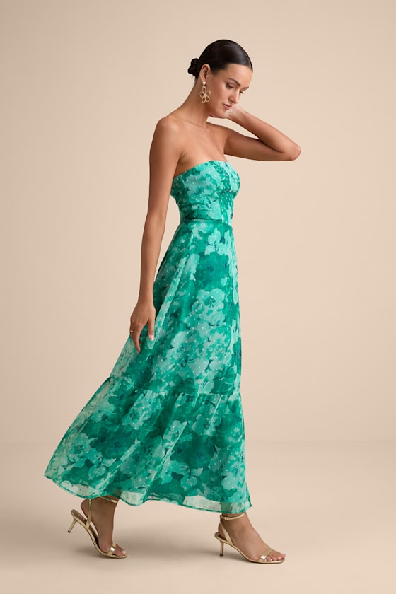 Bright Perspective Plum and Orange Floral Strapless Midi Dress #Color_Teal Floral