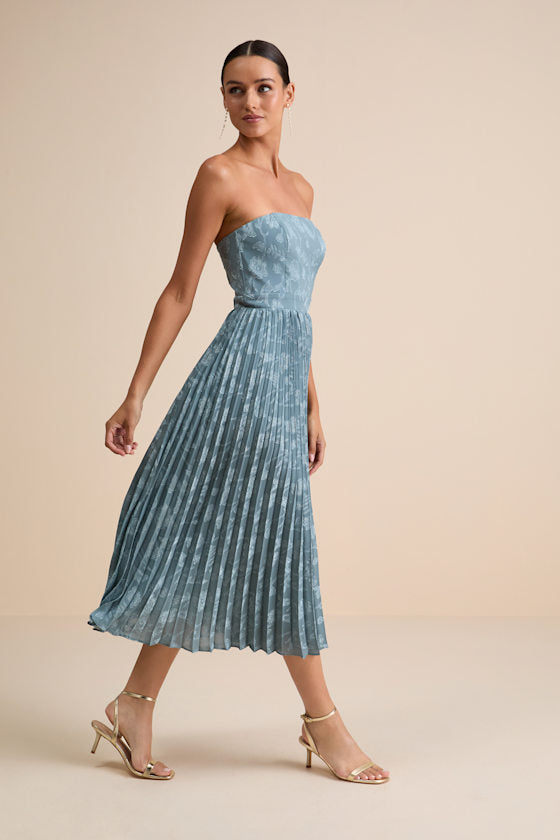 Perfectly Stunning Burgundy Jacquard Strapless Midi Dress #Color_Slate Blue
