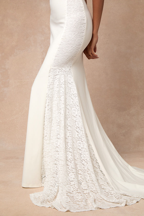 Lilabeth White Lace Mermaid Maxi Dress #Color_White