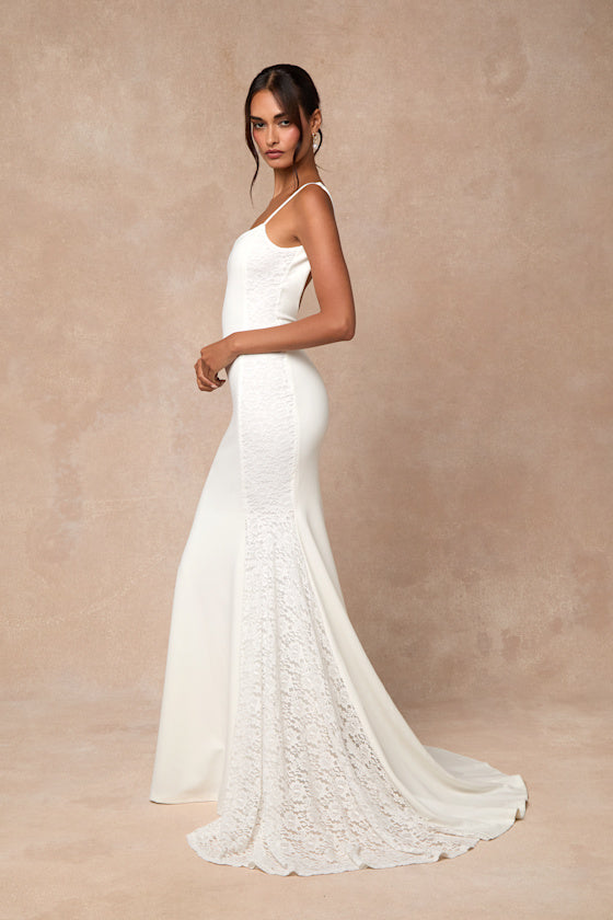 Lilabeth White Lace Mermaid Maxi Dress #Color_White