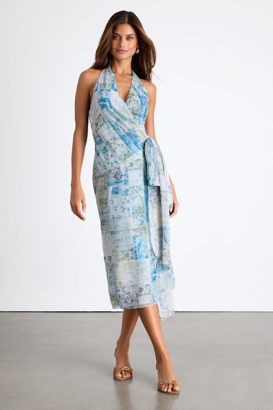 Francine Beige Multi Boho Print Halter Midi Dress