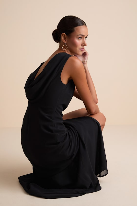 Yaneli White Boat Neck Cowl Back Maxi Dress #Color_Black