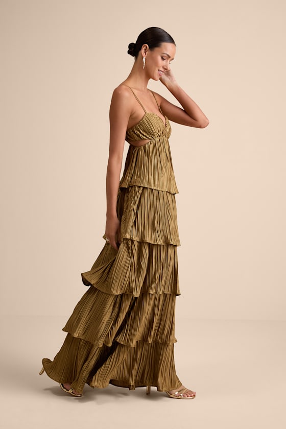 Kanya Blue Satin Plisse Tiered Maxi Dress