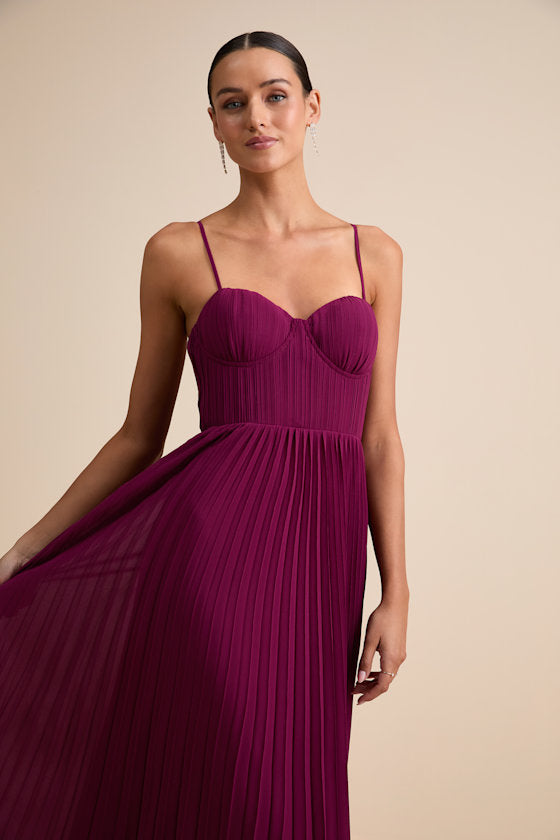 Admirable Elegance Navy Pleated Bustier Maxi Dress