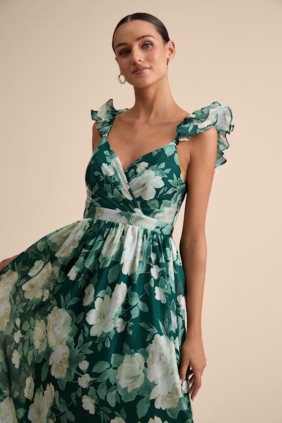 Soiree Perfection Green Floral Ruffled Tiered Maxi Dress #Color_Green Floral