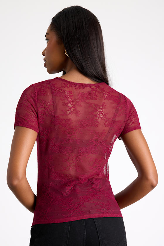 Clearly Sultry Black Lace Sheer Short Sleeve Top