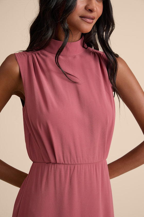 Classic Elegance Emerald Chiffon Sleeveless Mock Neck Maxi Dress