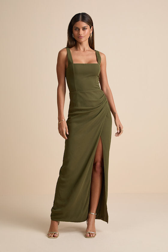 Glamorous Disposition Burgundy Ruched Maxi Dress