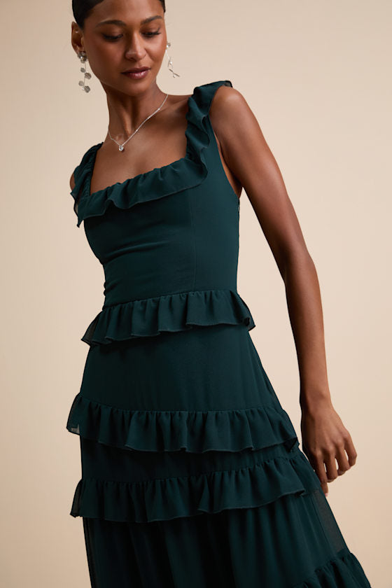Compelling Romantic Rusty Rose Ruffled Tiered Maxi Dress