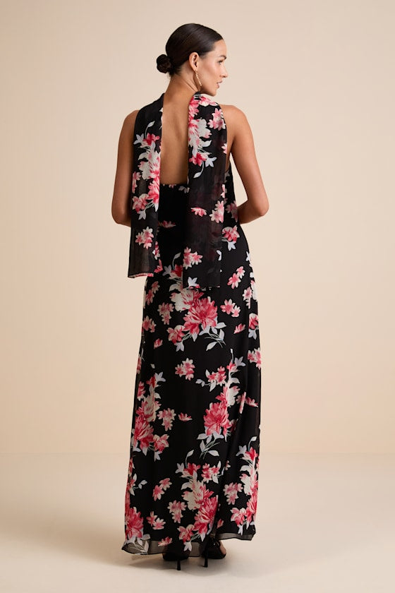 Rawya Orange Floral Strapless Maxi Dress and Scarf Set