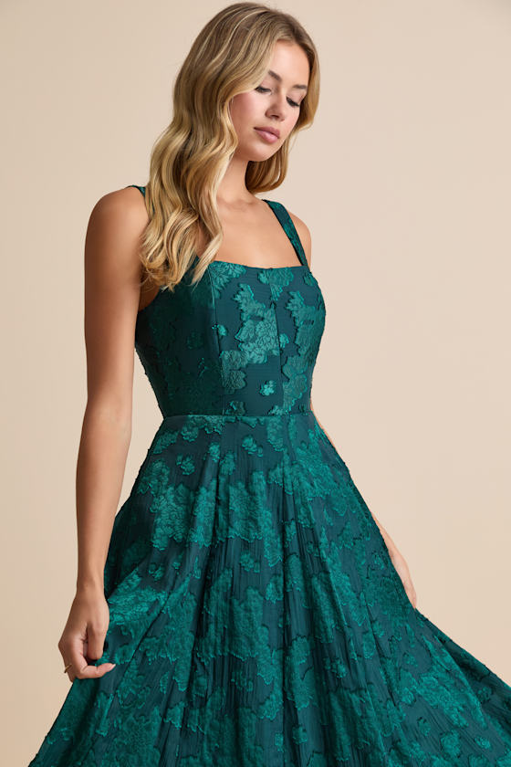 Loira Mint Burnout Jacquard Lace-Up Midi Dress