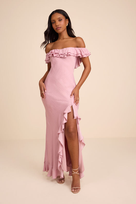 Eloisa Lilac Satin Off-the-Shoulder Maxi Dress #Color_Lilac