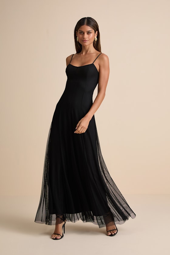 Atori Black Mesh Sleeveless Maxi Dress #Color_Black