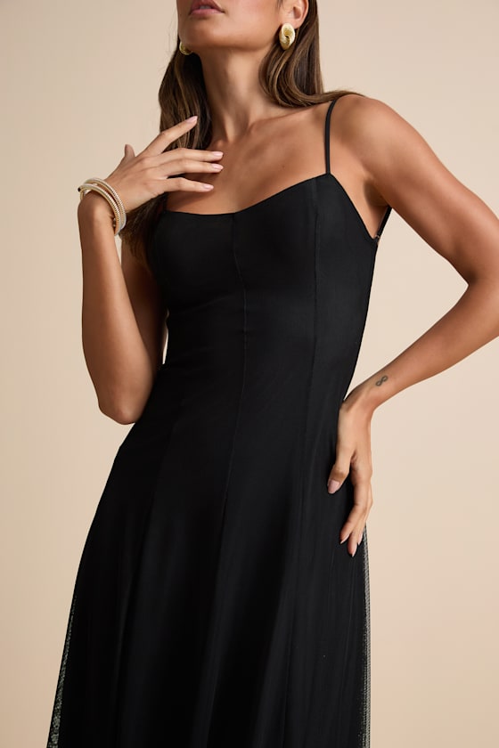 Atori Black Mesh Sleeveless Maxi Dress #Color_Black