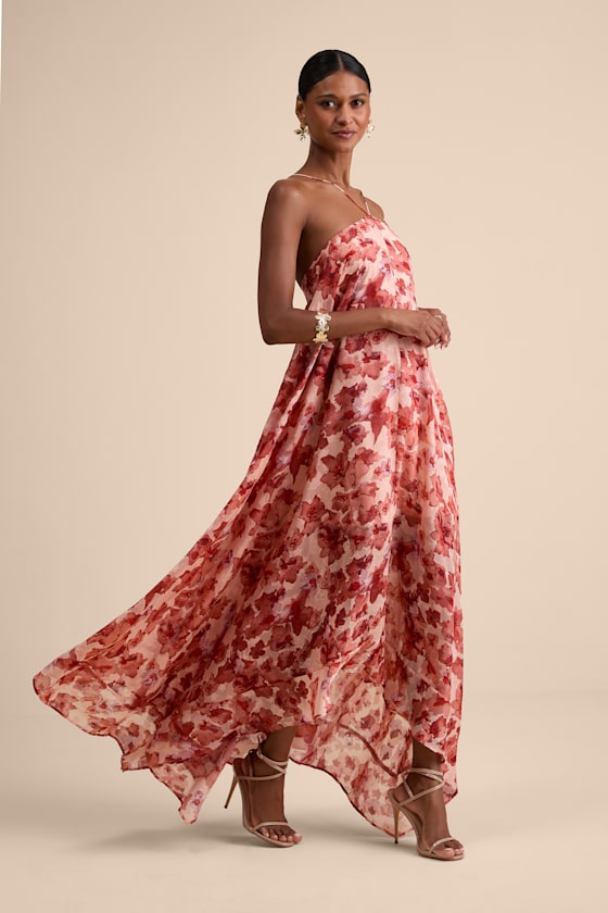 Dezzi Green Multi Floral Halter Shift Maxi Dress
