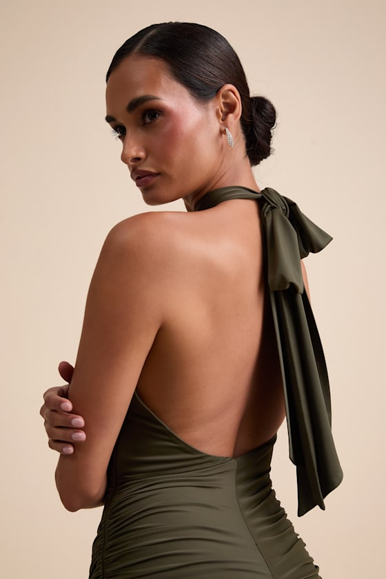 Seraiah Black Knotted Ruched Halter Maxi Dress