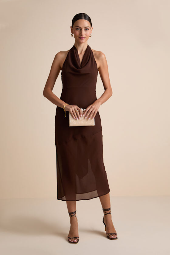 Kianne Blue Striped Cutout Tie-Back Midi Dress