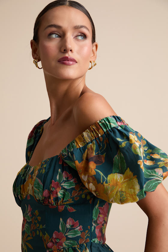 Adorable Tendencies Periwinkle Floral Puff Sleeve Midi Dress