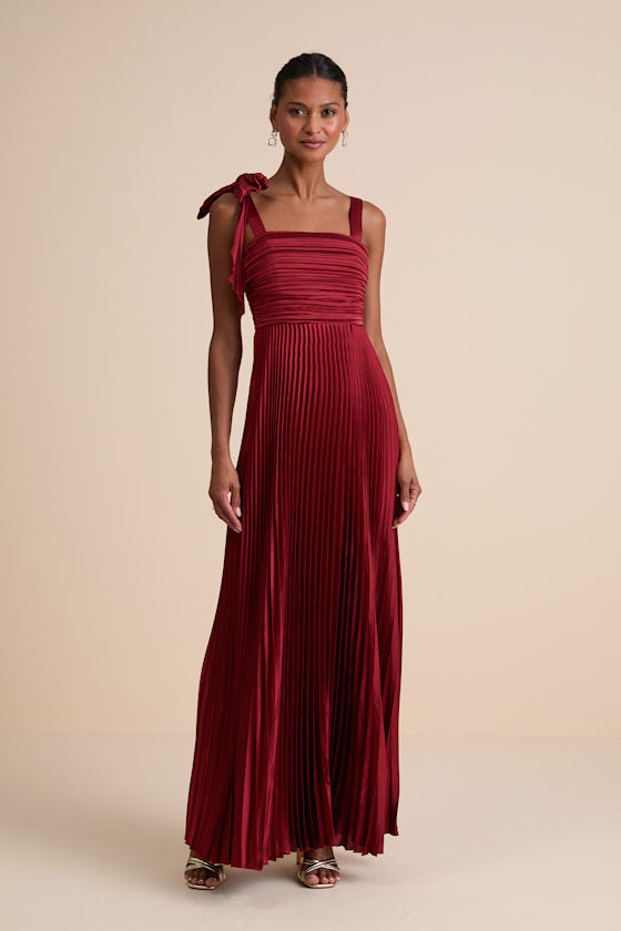 Gorgeous Purpose Navy Floral Pleated Sleeveless Bow Maxi Dress
