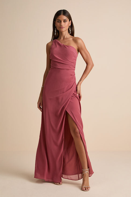 Adeline Lavender One-Shoulder Scarf Maxi Dress #Color_Rusty Rose