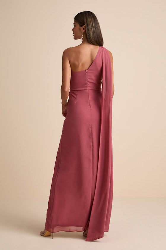 Adeline Lavender One-Shoulder Scarf Maxi Dress