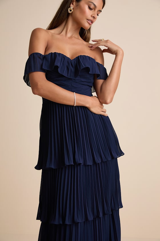 Always Remarkable Emerald Pleated Off-the-Shoulder Maxi Dress
