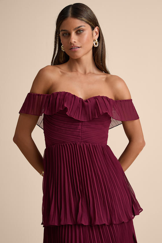Always Remarkable Black Pleated Off-the-Shoulder Maxi Dress