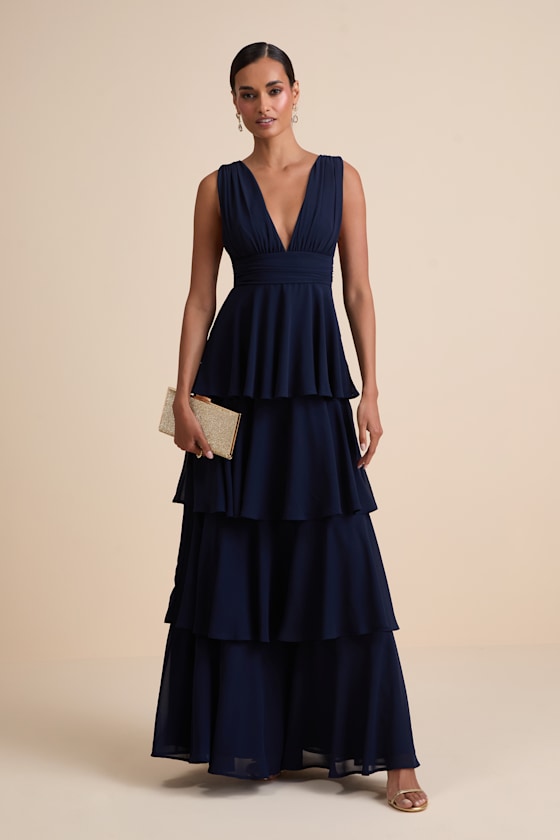 Amazing Evening Hunter Green Tiered Maxi Dress #Color_Navy Blue