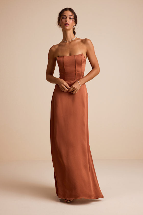 Extraordinary Presence Aqua Blue Satin Strapless Maxi Dress