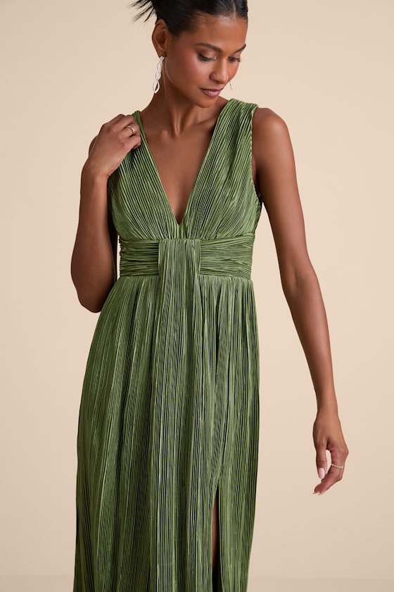 Melitta Lime Green Plisse Sash Maxi Dress