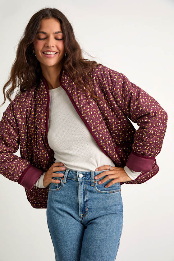 Bundled Perfection Bright Blue Floral Quilted Puffer Jacket