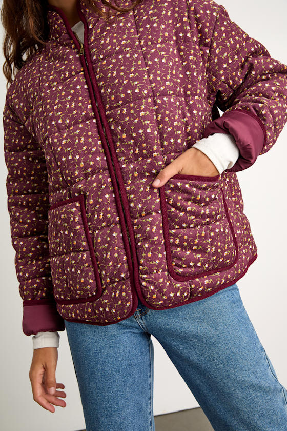 Bundled Perfection Bright Blue Floral Quilted Puffer Jacket
