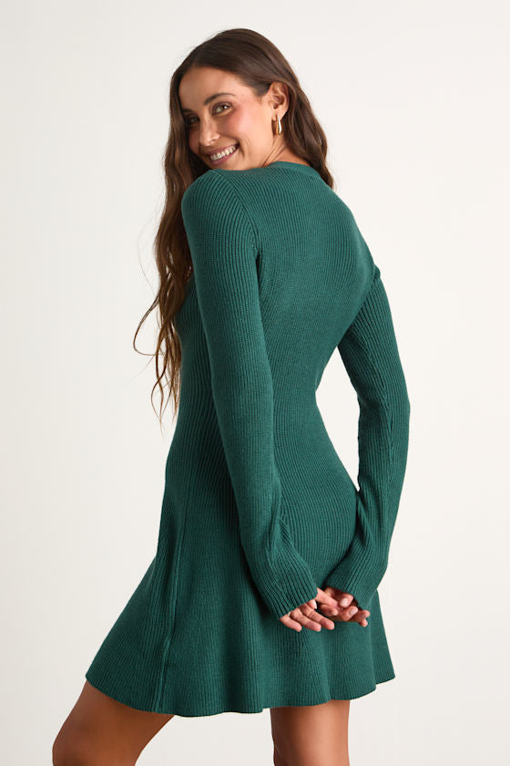 Adorably Flirty Mauve Pink Button-Front Sweater Mini Dress