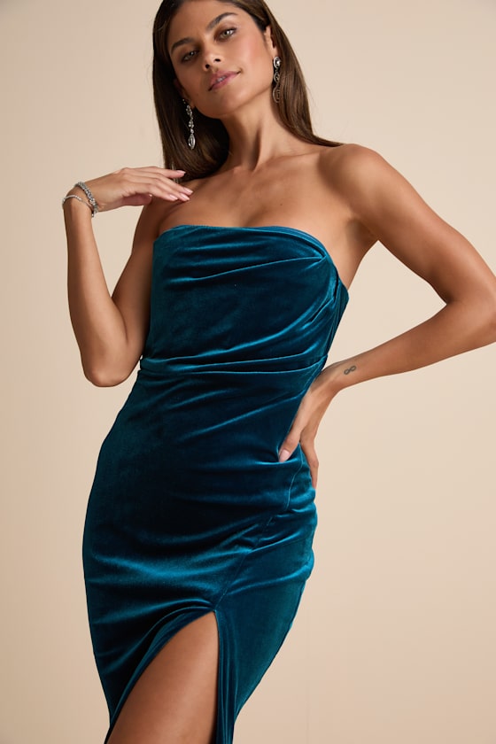Perfectly Captivating Plum Purple Velvet Strapless Maxi Dress
