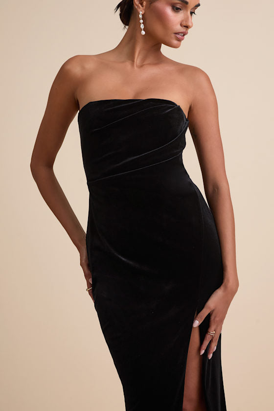 Perfectly Captivating Plum Purple Velvet Strapless Maxi Dress