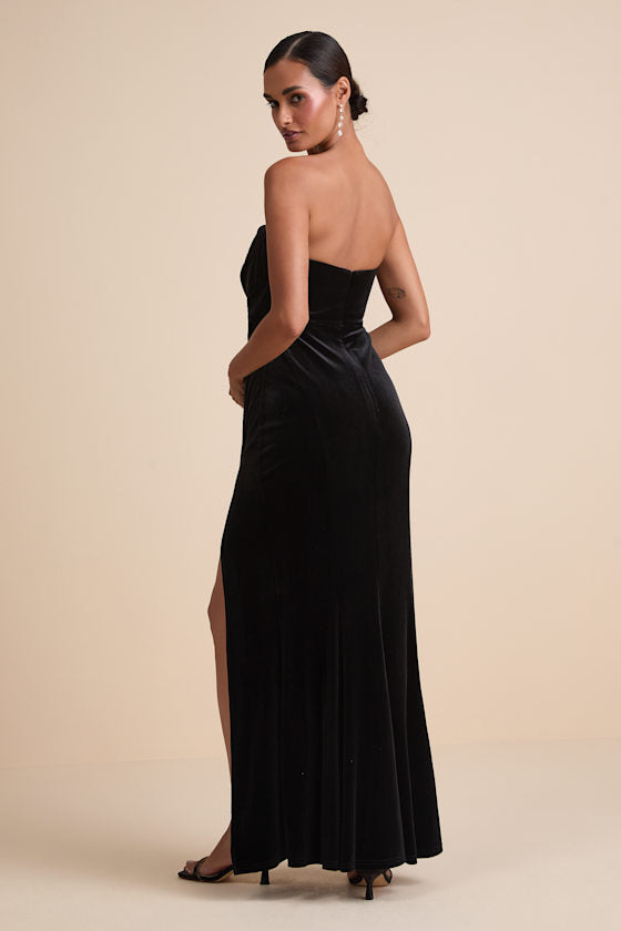 Perfectly Captivating Plum Purple Velvet Strapless Maxi Dress