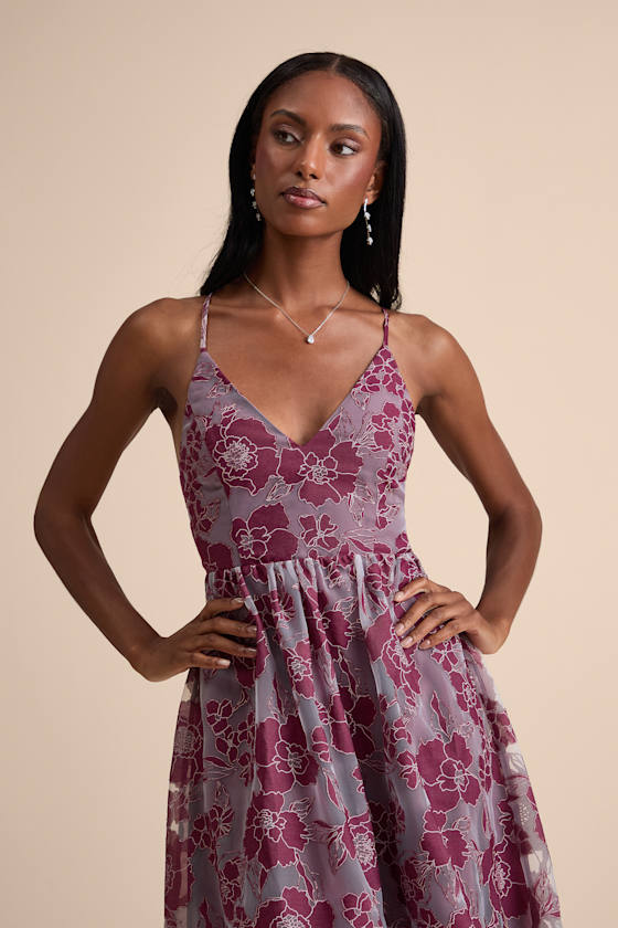 Feeling Like Forever Plum Jacquard Organza Lace-Up Midi Dress #Color_Plum