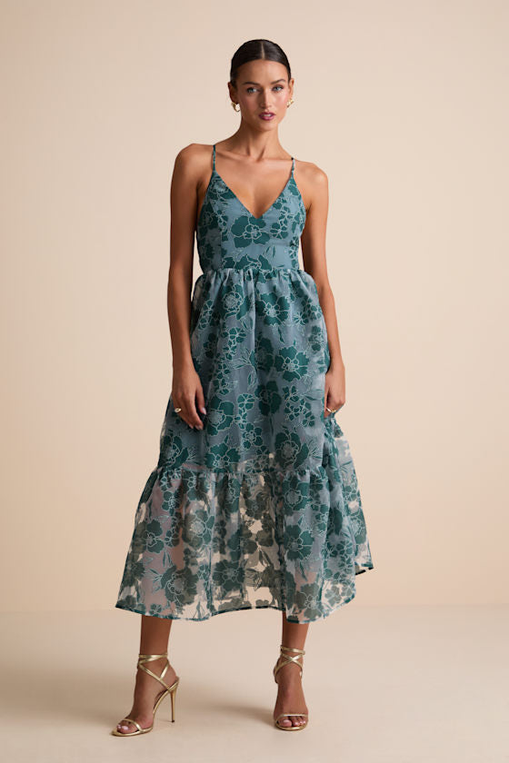 Feeling Like Forever Plum Jacquard Organza Lace-Up Midi Dress