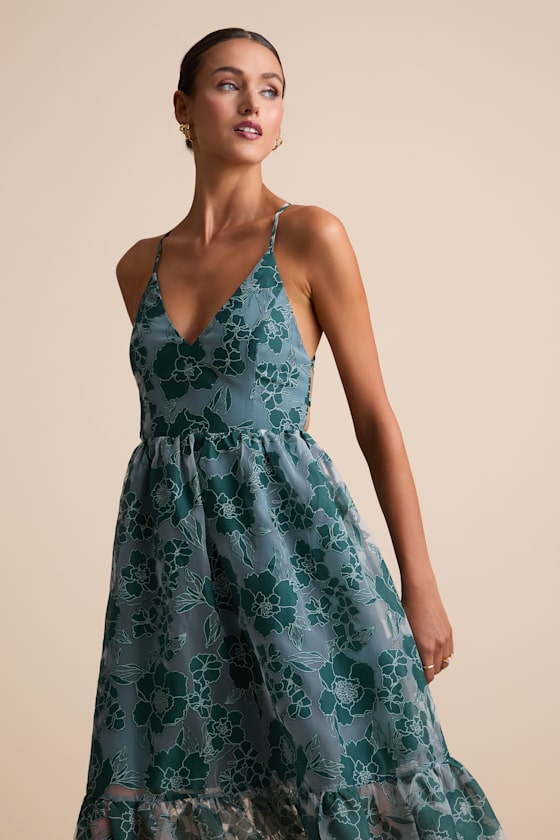 Feeling Like Forever Plum Jacquard Organza Lace-Up Midi Dress