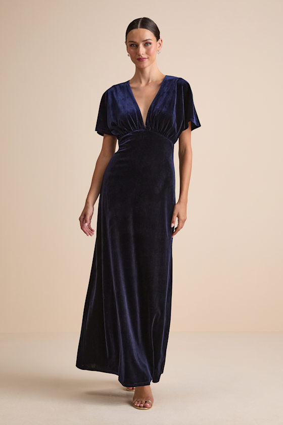 Mystical Charm Burgundy Velvet Flutter Sleeve Maxi Dress