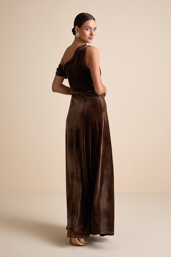 Coveted Confidence Rust Orange Velvet Asymmetrical Maxi Dress