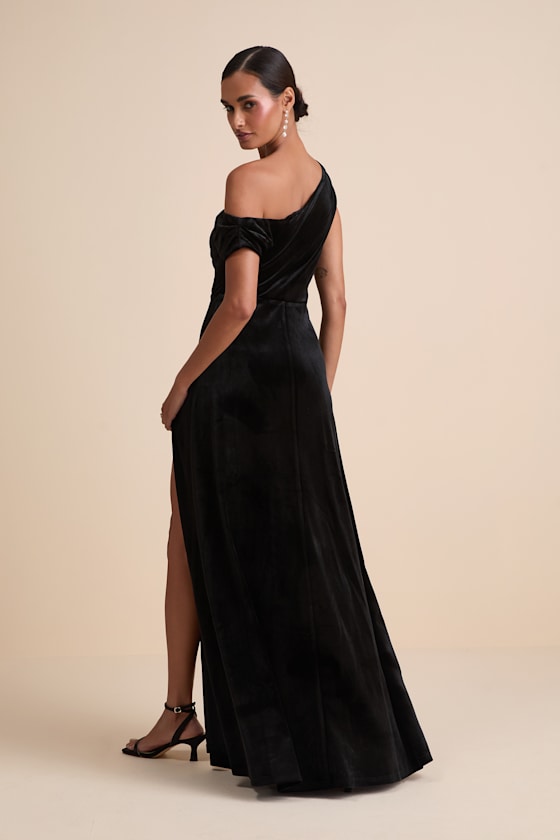Coveted Confidence Brown Velvet Asymmetrical Maxi Dress