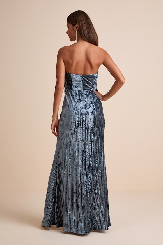 Classy Sensation Olive Velvet Pleated Strapless Maxi Dress