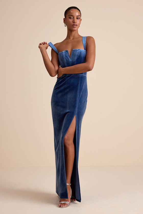 Pristine Luxury Dark Mauve Velvet Bustier Maxi Dress