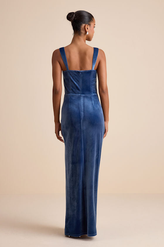 Pristine Luxury Dark Mauve Velvet Bustier Maxi Dress