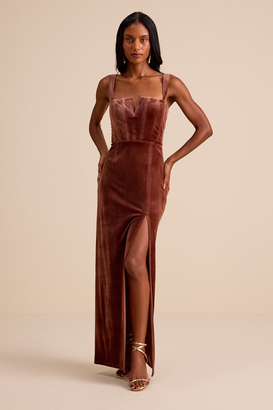 Pristine Luxury Dark Berry Velvet Bustier Maxi Dress
