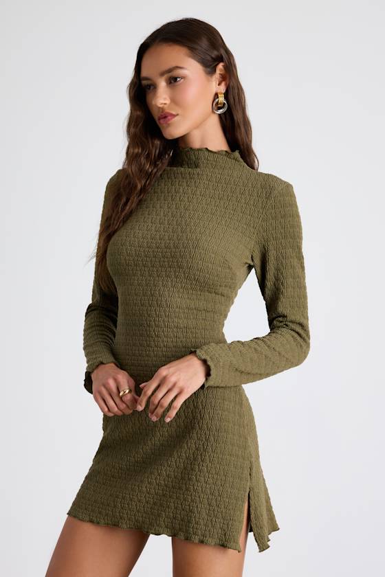 Flattering Forecast Brown Textured Long Sleeve Mini Dress